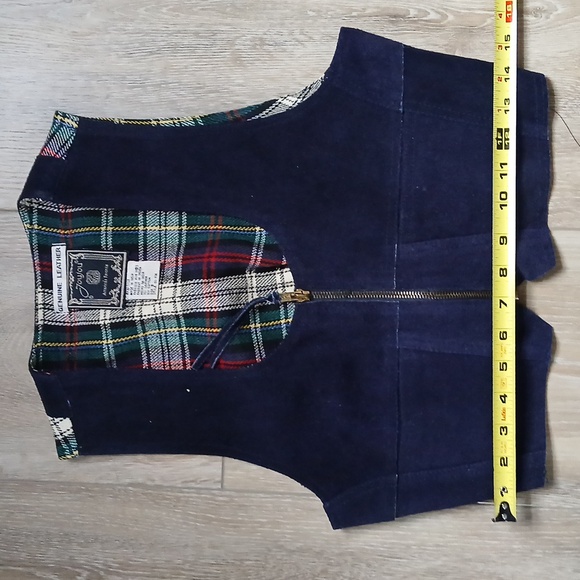Vintage Jou Jou Navy Blue Suede Vest with Plaid Lining, Sz S - Picture 10 of 12